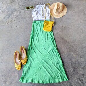 Rezek Studio Emerald Green Satin Shimmy Skirt size XS